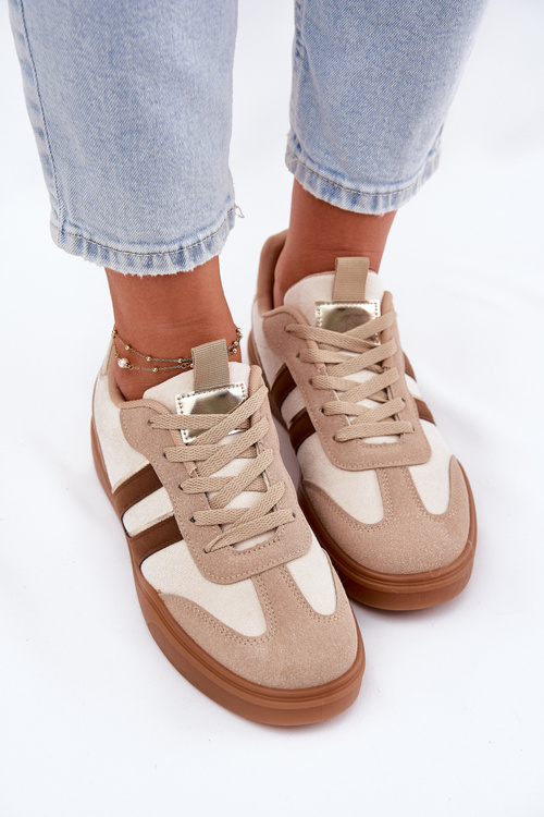 Sneakersy Damskie Z Eko Zamszu Beżowe Satylies