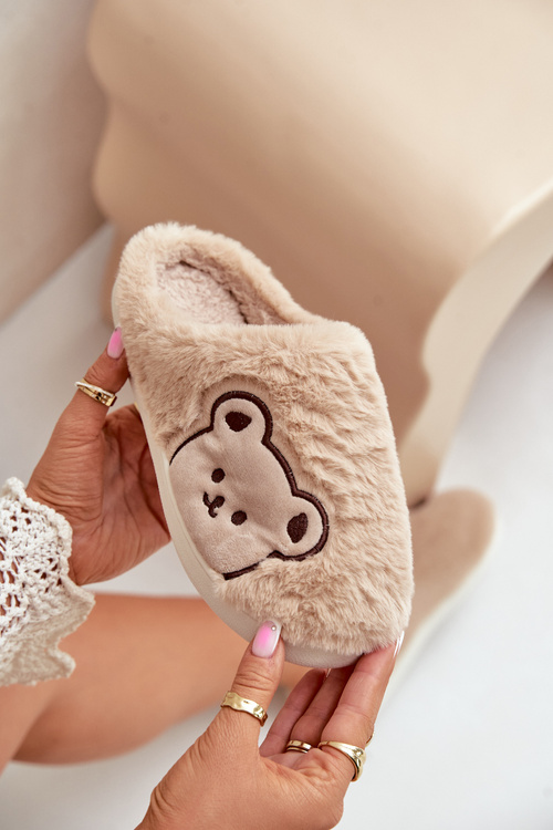 Kapcie Damskie Futrzane Z Misiem Beżowe Fiorinella