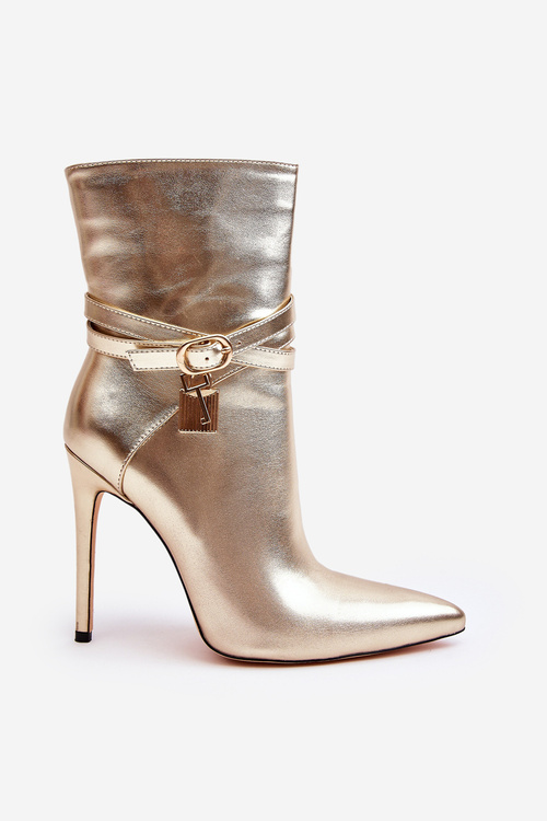 Damskie Botki Na Szpilce Z Paskami Złote Casulle