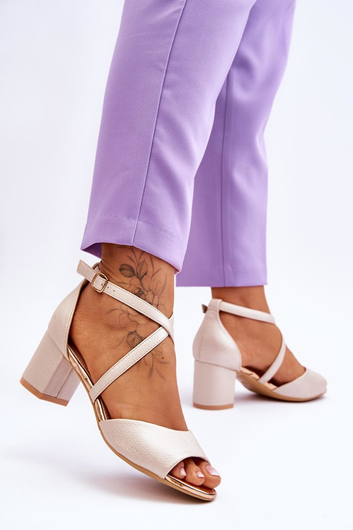 Damskie Skórzane Sandałki Na Niskim Obcasie Złote Quinn