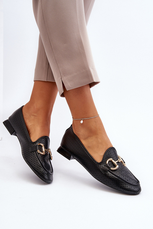 Mokasyny Damskie Na Płaskim Obcasie Z Ozdobą Czarne Iluvana