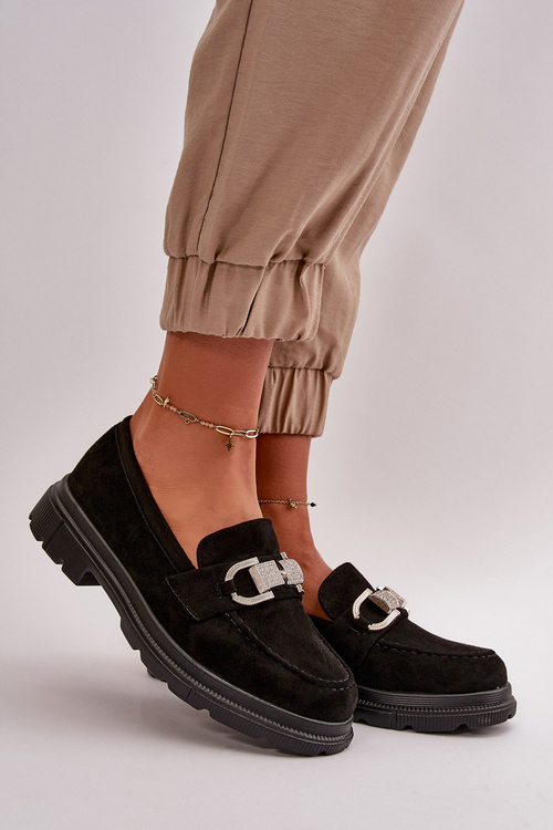 Mokasyny Damskie Eko Zamszowe Z Ozdobą Czarne Wistera