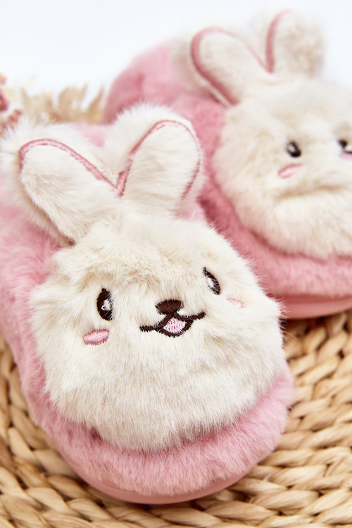 Futrzane Kapcie Dziecięce Z Króliczkiem Różowe Apolanie