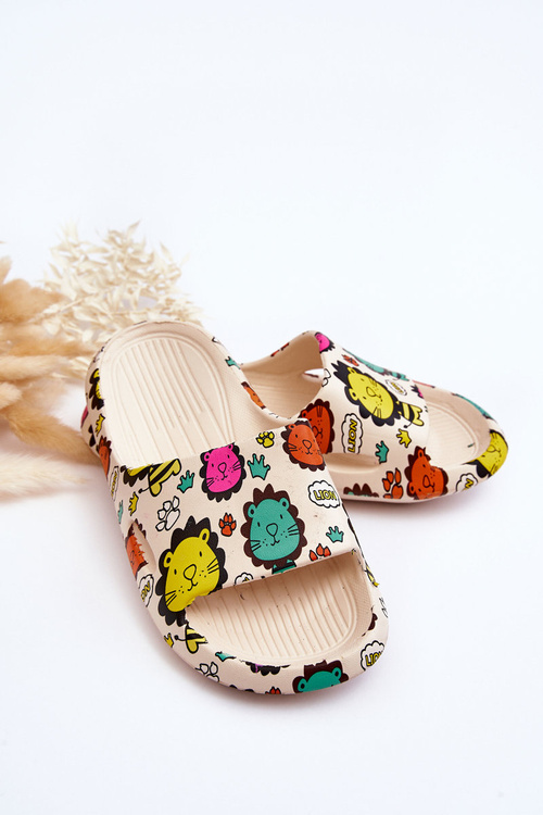 Dziecięce Lekkie Piankowe Klapki Motyw Lwa Beżowe Esther