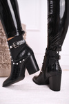 Damskie Botki Na Słupku Perły Czarne Verbos