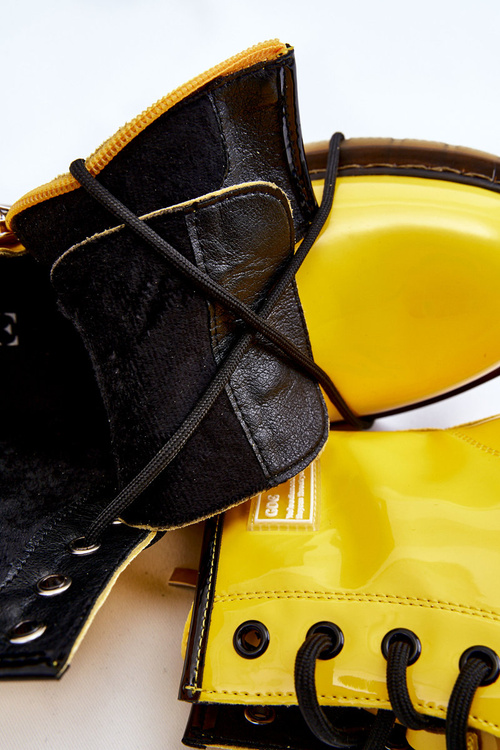 Damskie Lakierowane Botki Ocieplane GOE II2N4054 Żółte