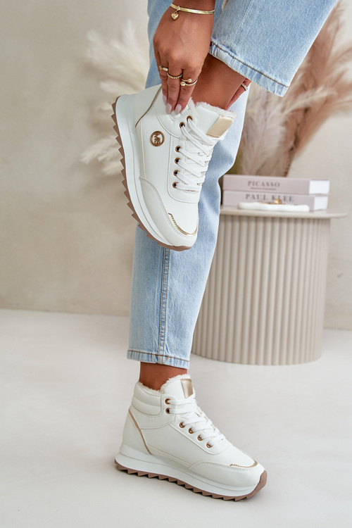 Botki Buty Sportowe Damskie Ocieplane Na Platformie Białe Ariatte