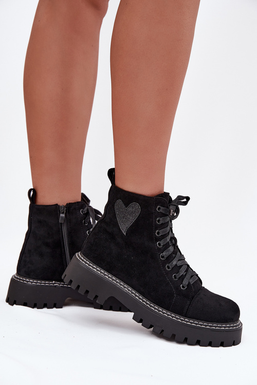 Botki Damskie Z Brokatowym Sercem Czarne Nariri