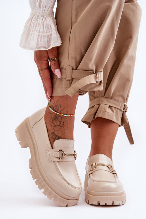 Damskie Klasyczne Mokasyny Na Platformie Beżowe Miracle