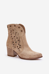 Ażurowe Botki Kowbojki Zamszowe Na Słupku Lewski 3613 Beżowe