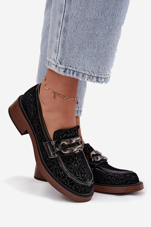 Zamszowe Mokasyny Damskie Z Ozdobą D&A MR52-176 Czarne