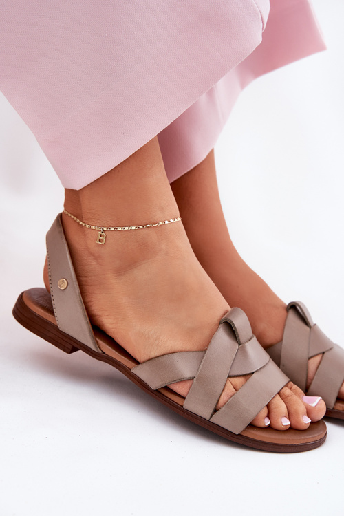 Zazoo 40185 Wygodne Skórzane Wsuwane Sandały Ciemnobeżowe