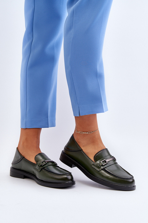 Mokasyny Damskie Skórzane Ciemnozielone Nurea