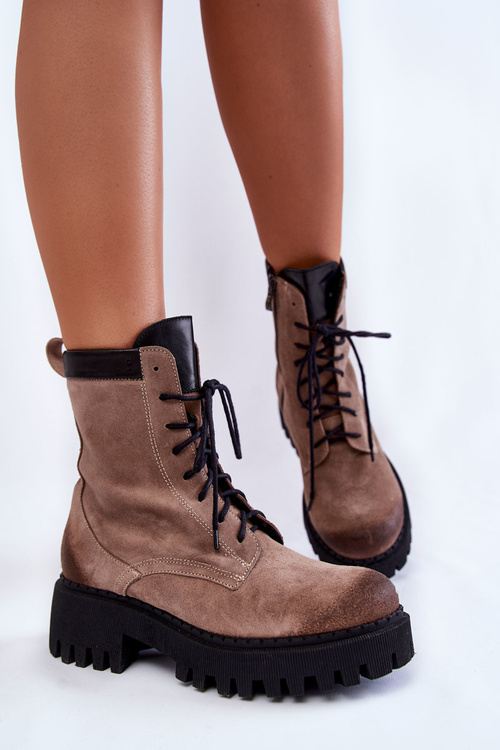 Klasyczne Zamszowe Ocieplane Botki Brązowe Lemar Caima