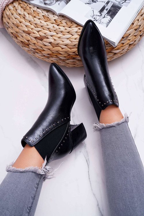 Botki Damskie Na Obcasie Z Gumkami Czarne Trini