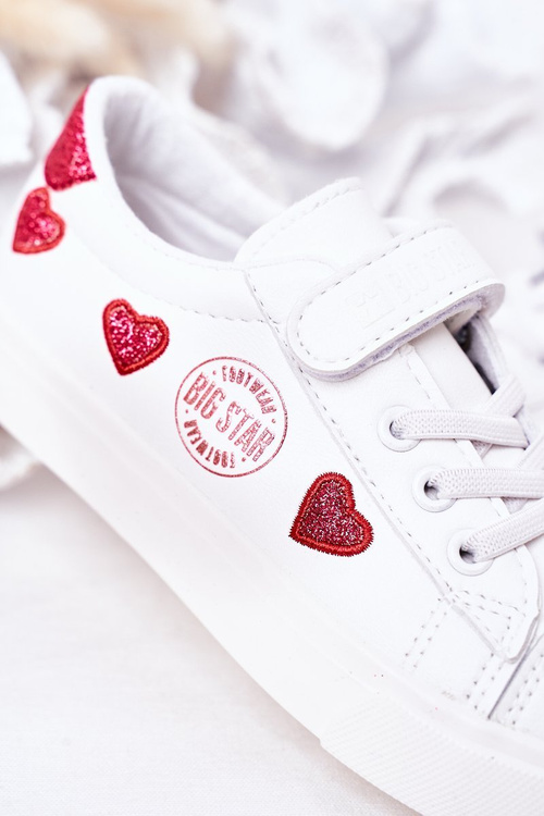 Dziecięce Skórzane Trampki Na Rzep BIG STAR HH374001 Białe