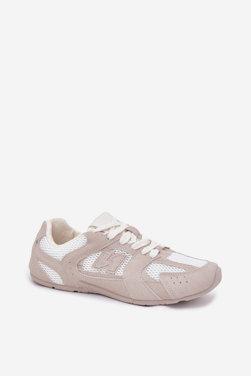 Buty Sportowe Damskie Z Eko Zamszu Biało-Beżowe Dorella
