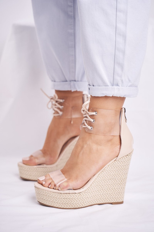 Sandałki Damskie Na Koturnie Beżowe Beautiful Way