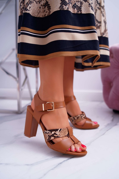 Sandały Damskie Na Słupku Eleganckie Camel Stephani