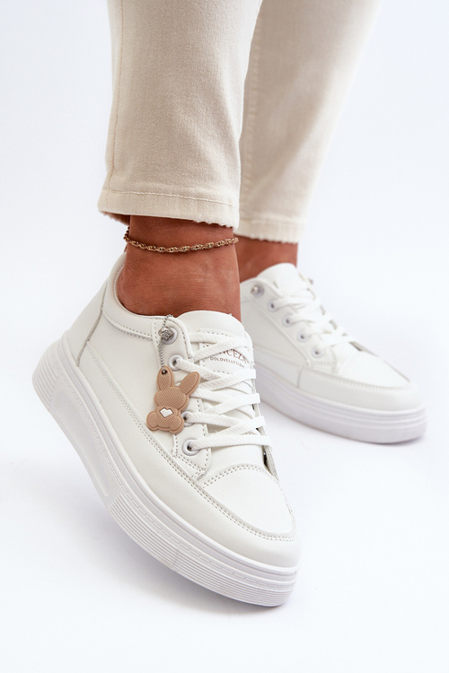 Trampki Buty Sportowe Damskie Na Platformie Z Ozdobą Białe Vinceza 13613