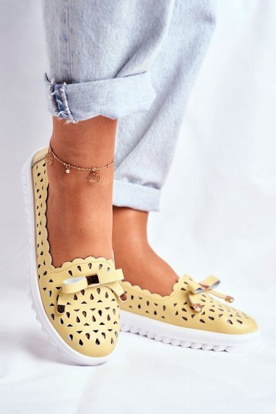 Mokasyny Damskie Skórzane Ażurowe LR71515 Żółte Murrieta