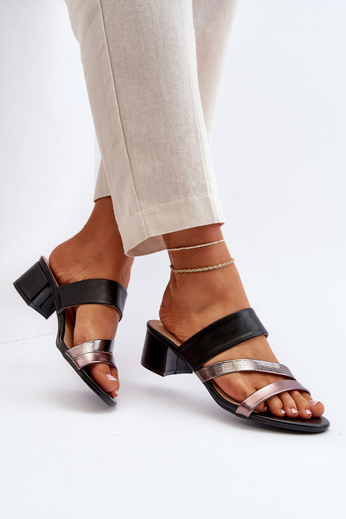 Klapki Damskie Na Niskim Obcasie Czarne Rosila