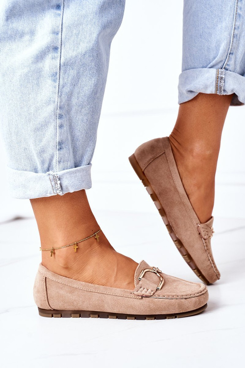 Damskie Zamszowe Mokasyny Jasny Brąz Downtown