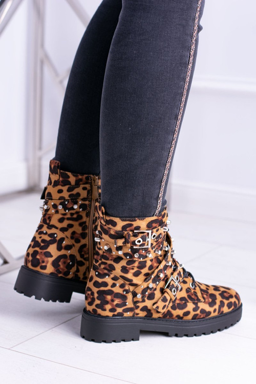 Damskie Botki Wysokie Trapery W Panterkę Albere
