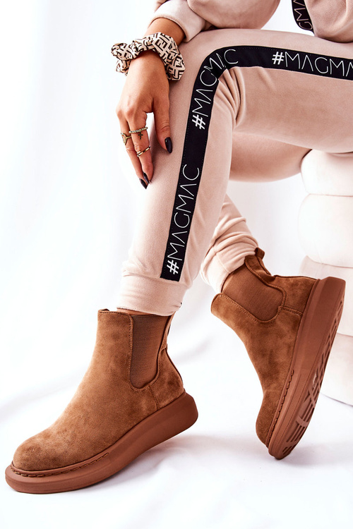 Zamszowe Botki Sztyblety Na Platformie Beżowe Marissa