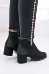 Damskie Czarne Skórzane Botki Na Słupku Nicole