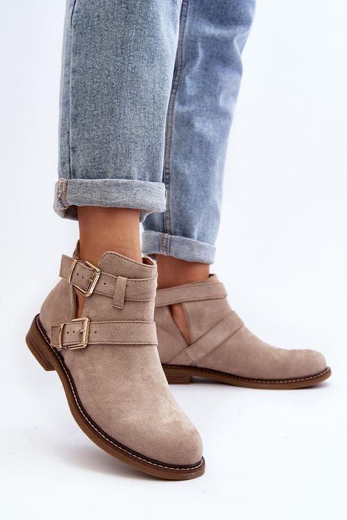 Damskie Botki Na Płaskim Obcasie Z Paskami Jasnobeżowe Melviana