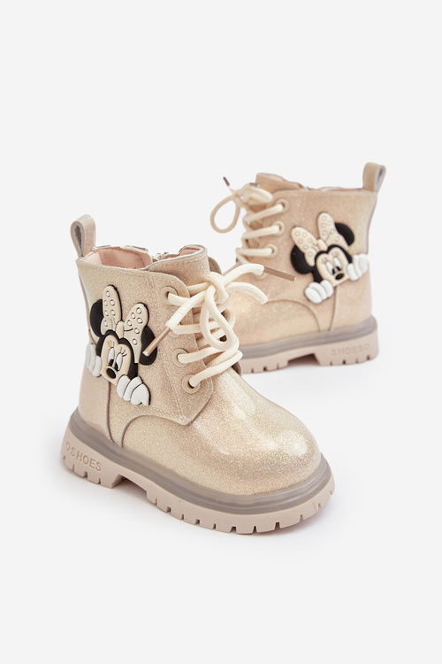 Dziecięce Botki Ocieplane Myszka Minnie Beżowe Tarmi