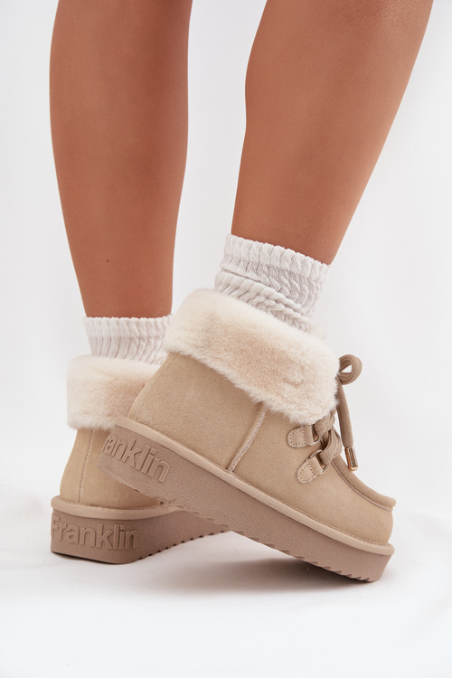 Śniegowce Damskie Z Naturalnego Zamszu D.Franklin DFSH375006 Jasnobeżowe
