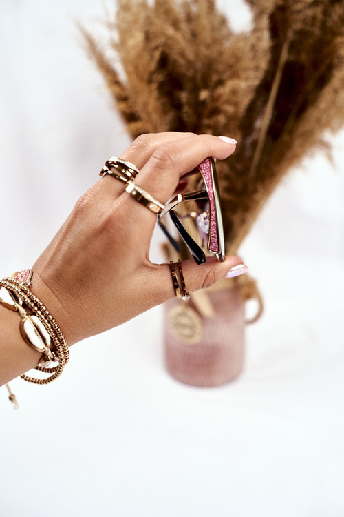 Okulary Przeciwsłoneczne Prius PRE-38 Złote Różowe Lustro Brokat