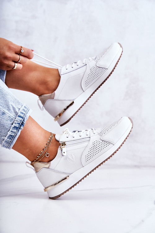 Damskie Skórzane Sportowe Buty Sneakersy Białe Horessa