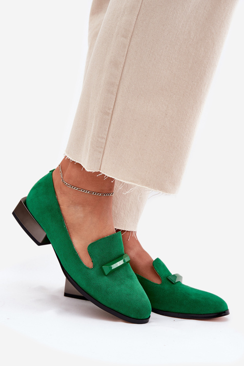 Zamszowe Półbuty Mokasyny Damskie Z Ozdobą D&A LZ51-505 Zielone