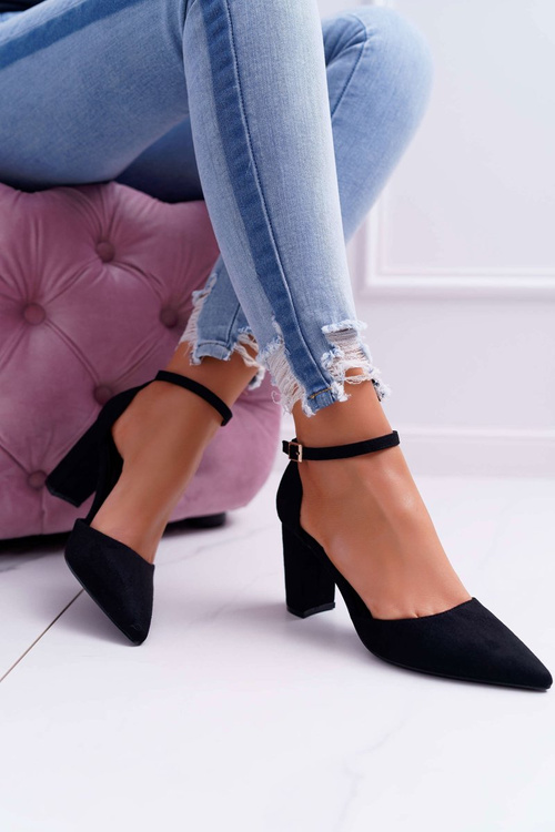 Czółenka Damskie Na Słupku Czarne Grette