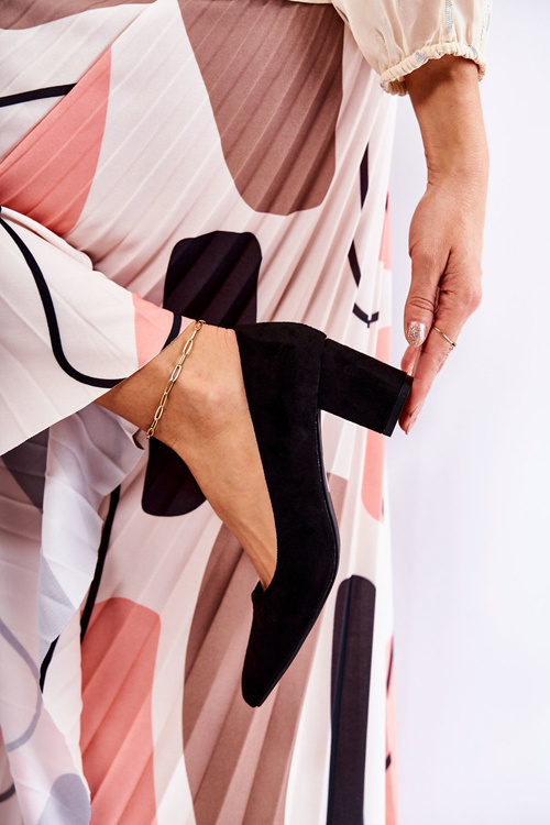 Klasyczne Czółenka Zamszowe Na Słupku Czarne Lency