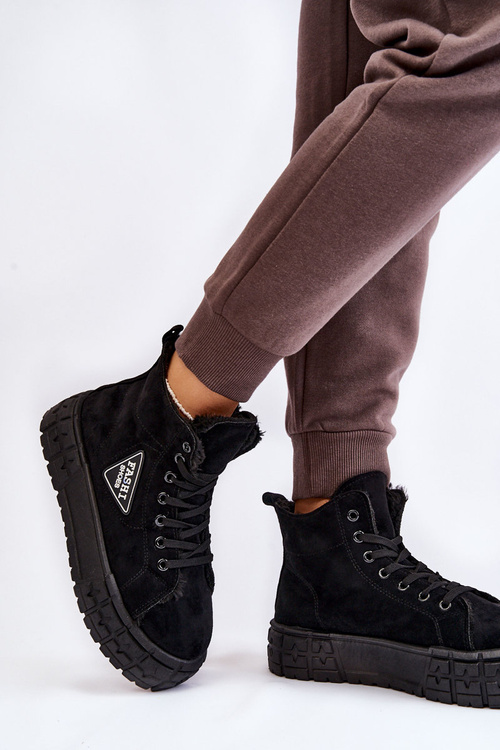 Wysokie Ocieplane Zamszowe Trampki Czarne Evren
