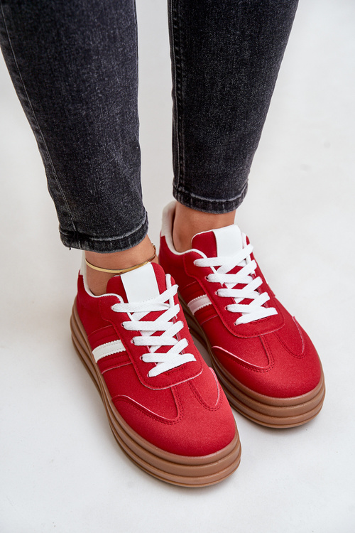 Sneakersy Damskie Na Platformie Czerwone Dravinnia