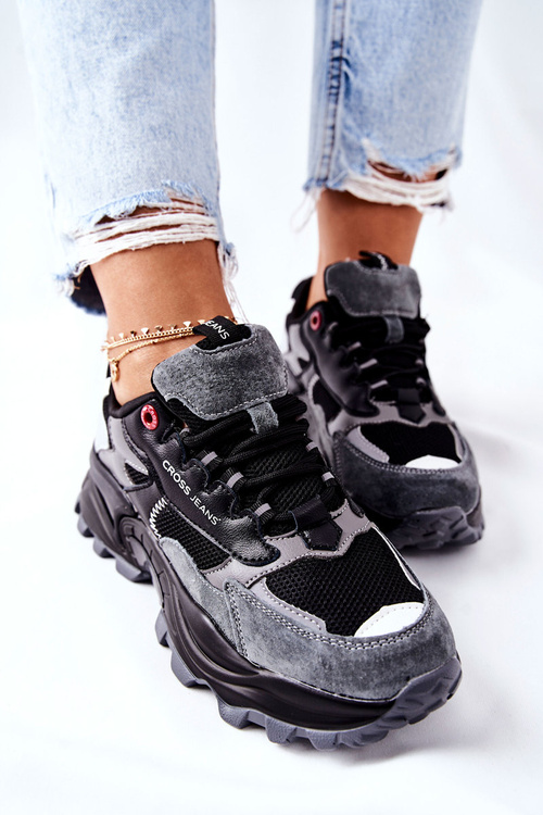 Sportowe Damskie Buty Cross Jeans Czarno Szare II2R4019C