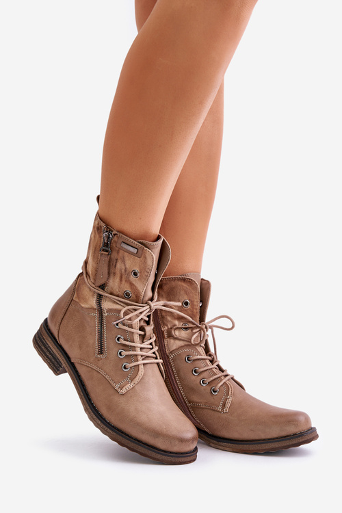 Botki Damskie Workery Ciemnobeżowe Perfecto