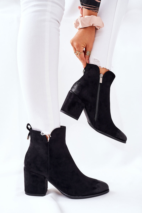 Botki Damskie Na Słupku Zamszowe Czarne Carrick