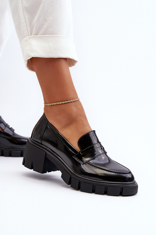 Mokasyny Damskie Na Masywnym Obcasie Big Star NN274055 Czarne