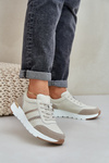 Skórzane Lekkie Sneakersy Buty Sportowe Damskie Beżowe Norlexia