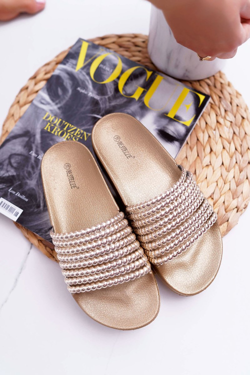 Damskie Klapki z Koralikami Złote Elavi