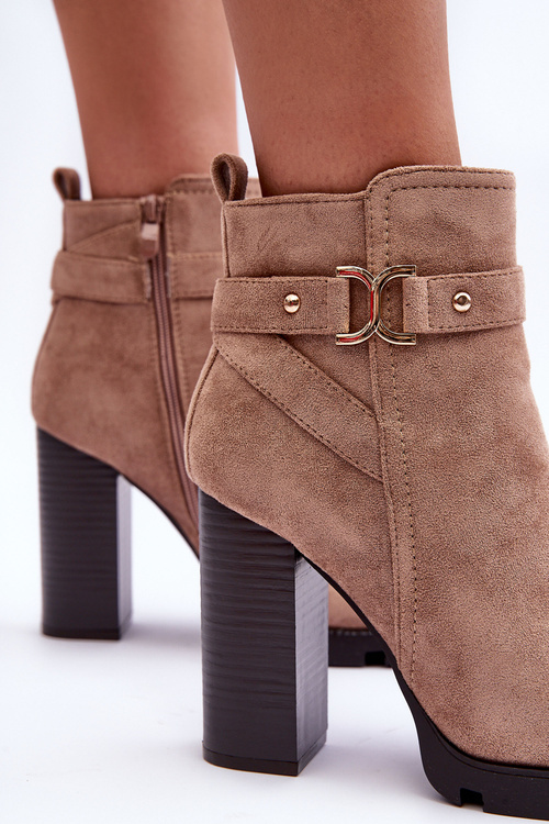 Zamszowe Botki Na Wysokim Słupku Beżowe Liani