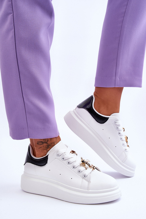 Damskie Buty Sportowe Na Masywnej Platformie Biało-Czarne Chante