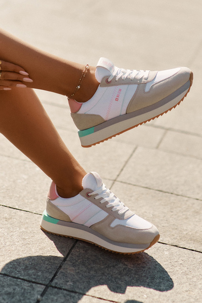 Zamszowe Sneakersy Damskie Big Star RR274A047 HI-POLY SYSTEM Beżowo-Białe