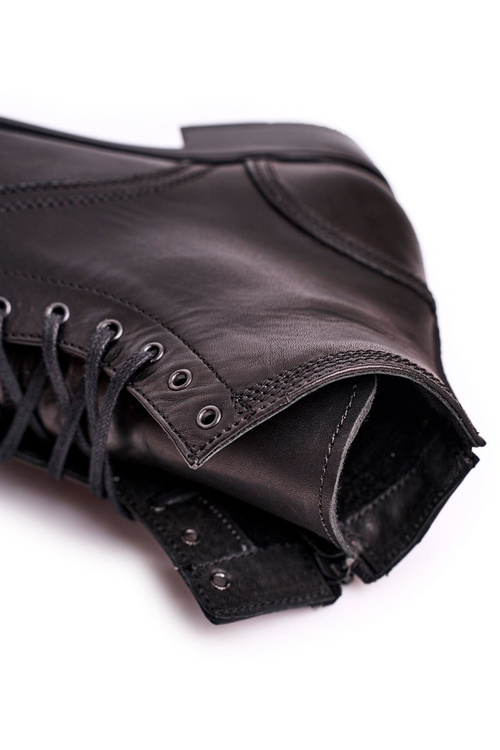 Męskie botki trzewiki skórzane czarne Bruno